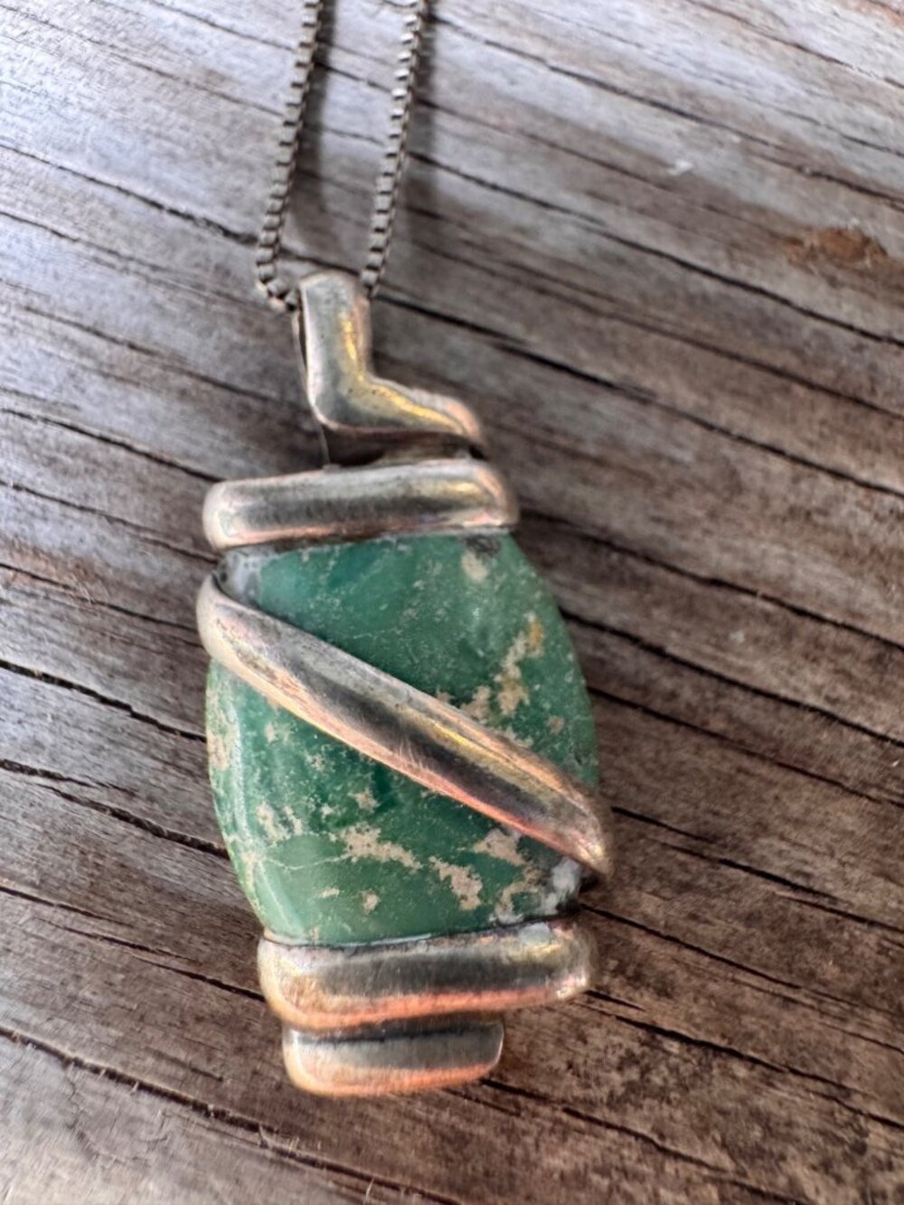 Sterling Silver Green Stone Pendant Necklace 20” Modernist Southwestern 8.47g